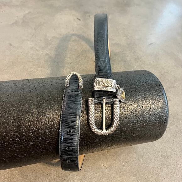 Vintage Brighton Black Leather Belt Silver Heart charm Buckle western Med RARE - Picture 7 of 8